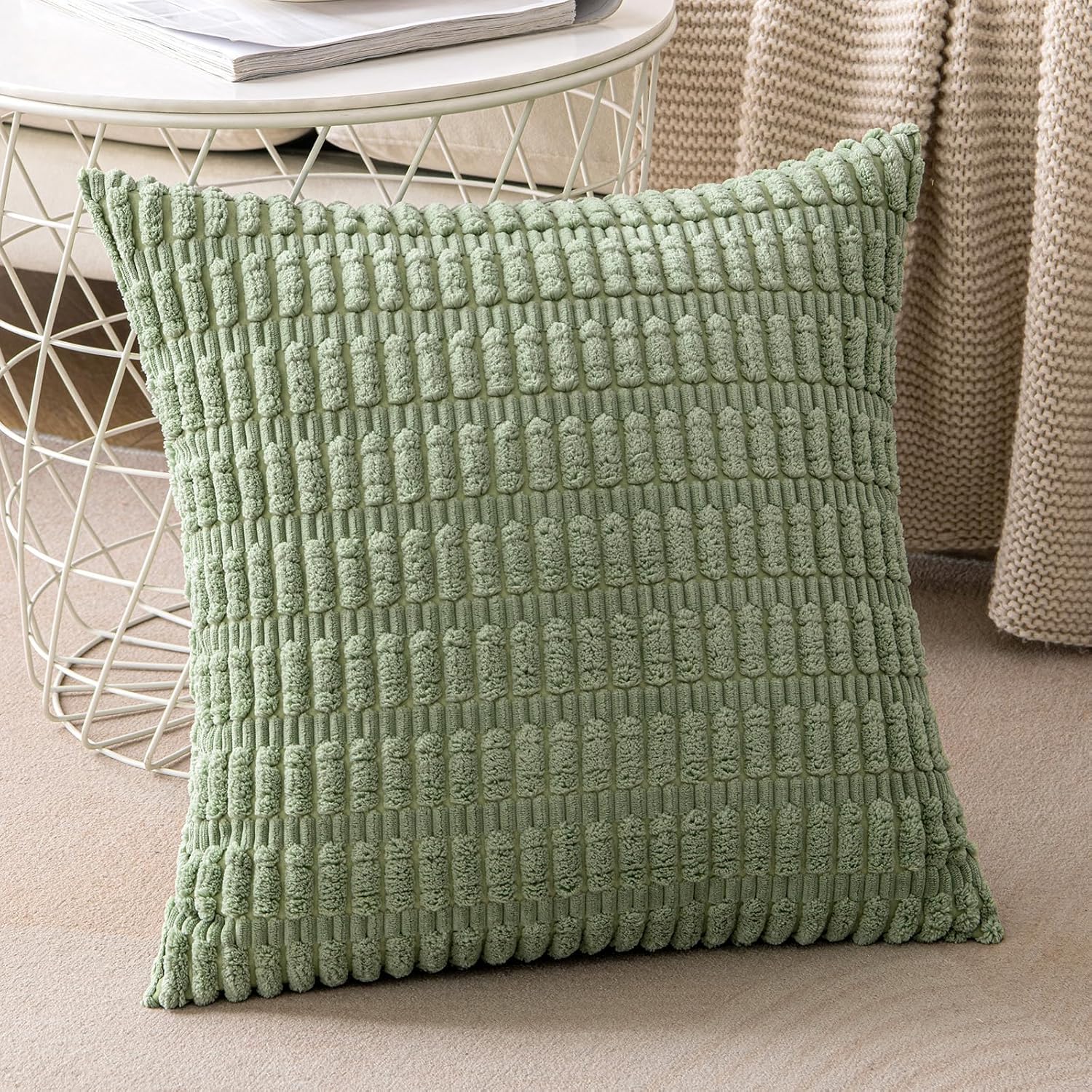 Paquete de 2 fundas de almohada decorativas de primavera verde salvia de 16 x 16 pulgadas para sofá, cama, sala de estar, funda de cojín cuadrada de