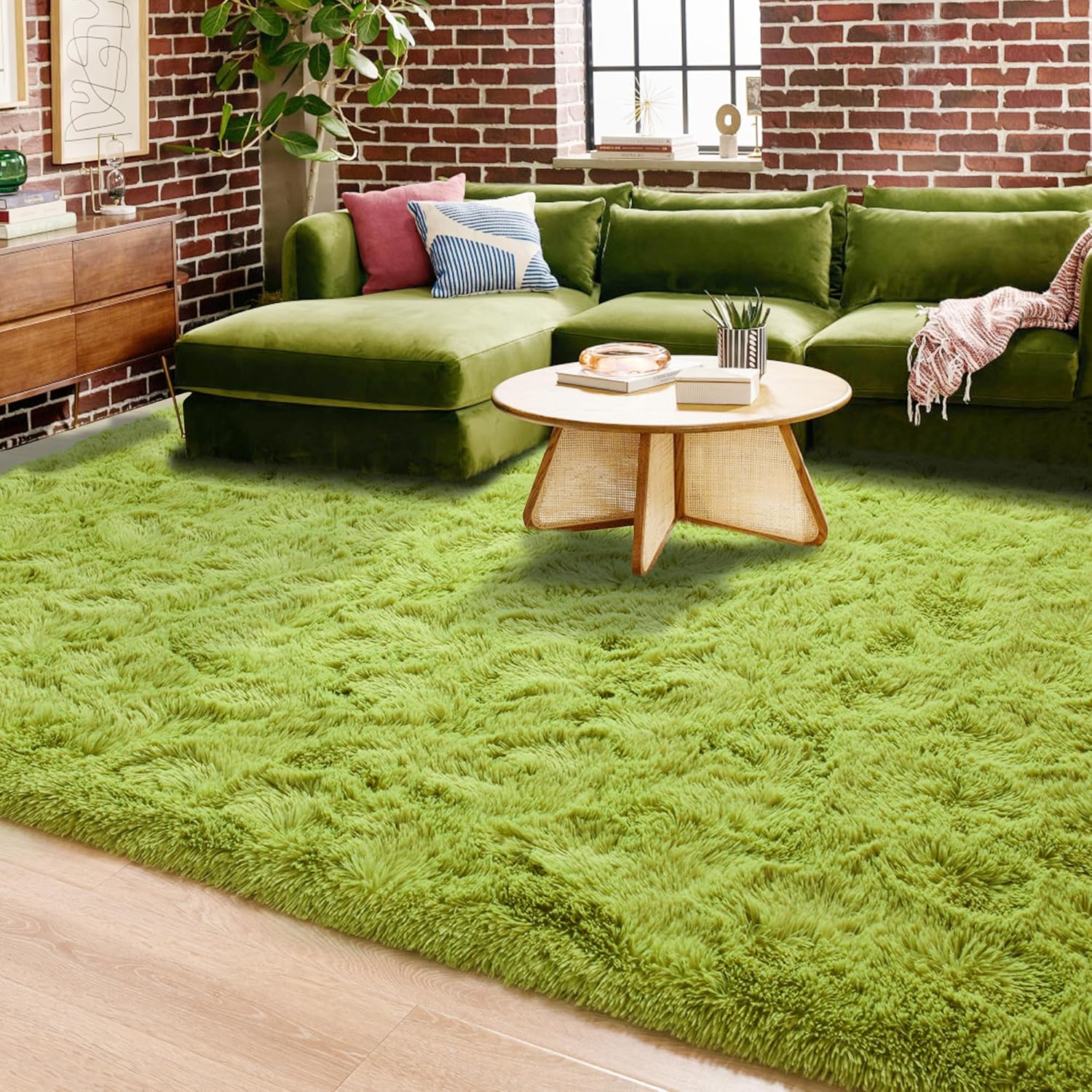 ISEAU Alfombras de área de 8 x 10 pies para sala de estar, ultra suaves y esponjosas alfombras verdes para dormitorio, alfombra antideslizante