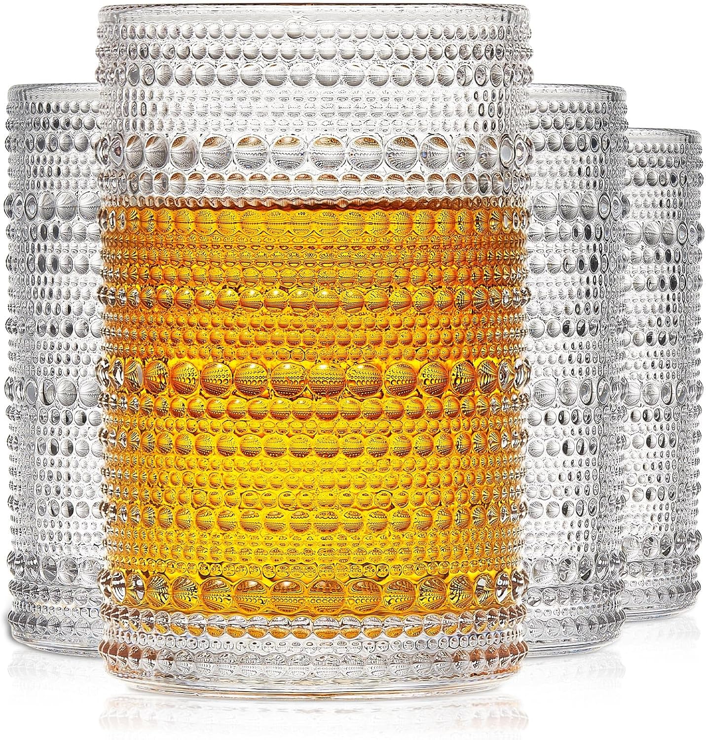 hobnail – Juego de 4 vasos altos de 12 onzas, cristalería vintage a la antigua usanza, agua, cóctel, bebidas de whisky, jugo de leche, regalo para
