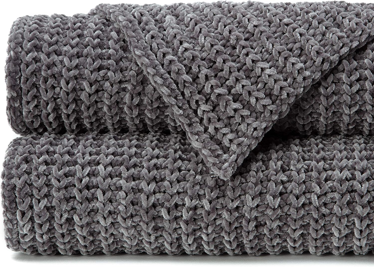Chanasya Manta de felpilla de punto de alta calidad, suave, manta decorativa de felpa, 50 x 65 pulgadas, color gris