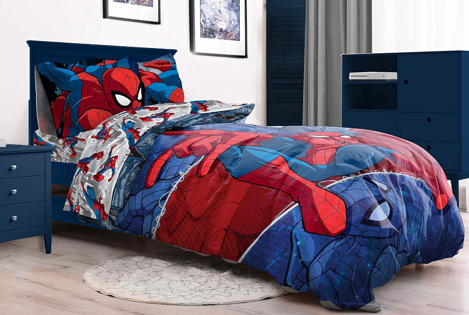 Jay Franco Spiderman Burst and Spidey Faces – Juego de ropa de cama matrimonial de 10 piezas
