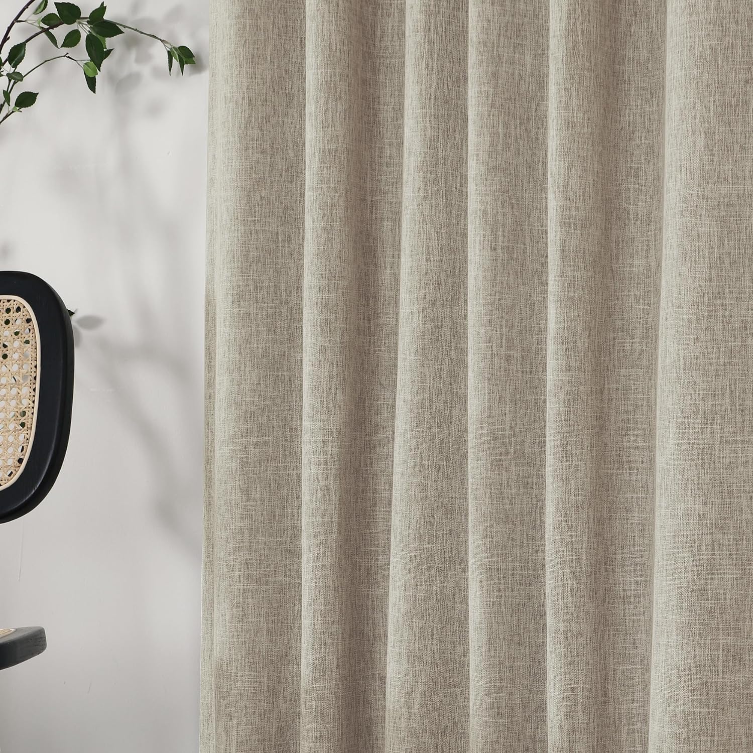 INLINAS Cortinas opacas con textura de nudos de bambú de lino de 52 x 84 pulgadas, 100% bloqueo de luz, tela de triple capa beige con ruido, pestaña