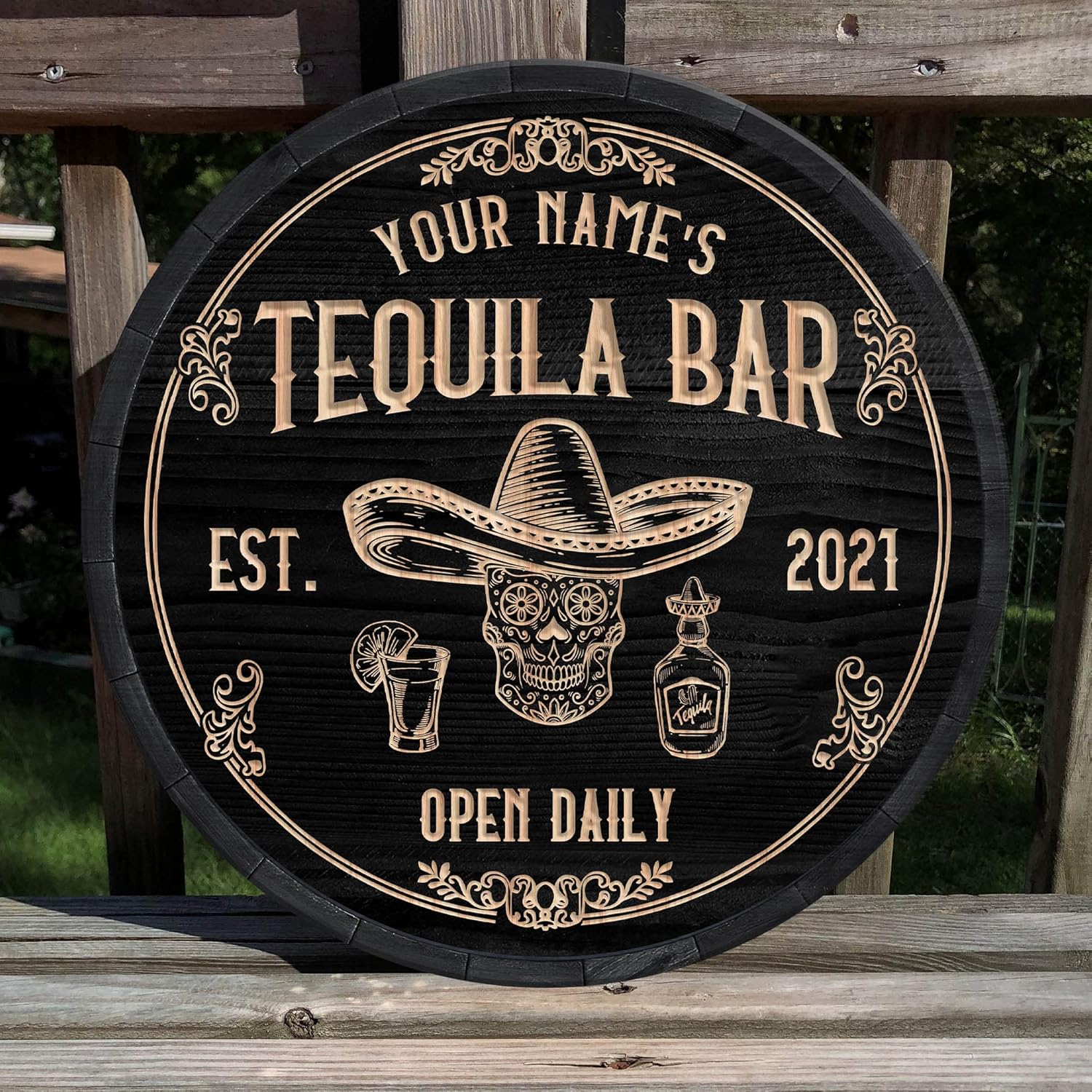 WODORO Placa de pared de madera de bar de tequila mexicano personalizado, letrero de bar de México, letrero rústico para pub para el hogar,
