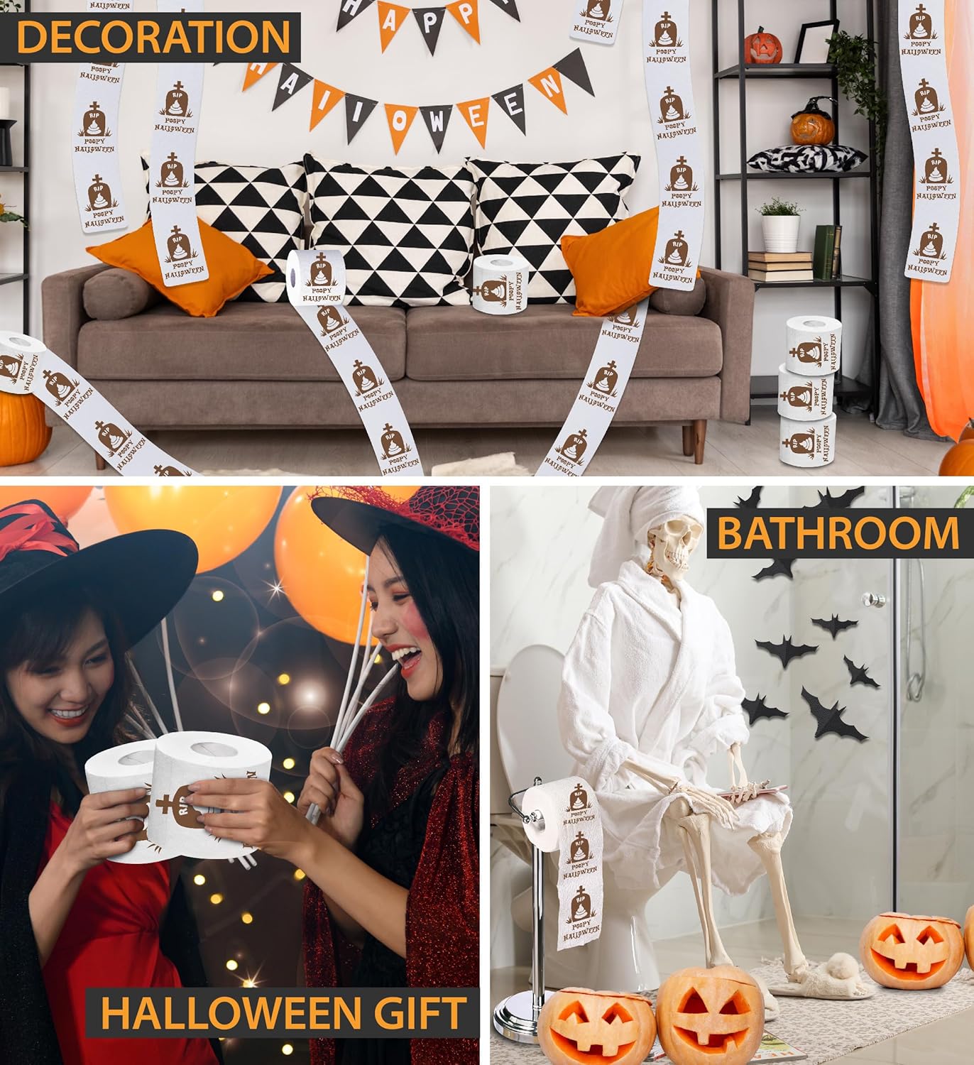 RIP – Papel higiénico impreso para Halloween, rollo de papel higiénico aterrador para sorpresa y divertido regalo novedoso para decoración