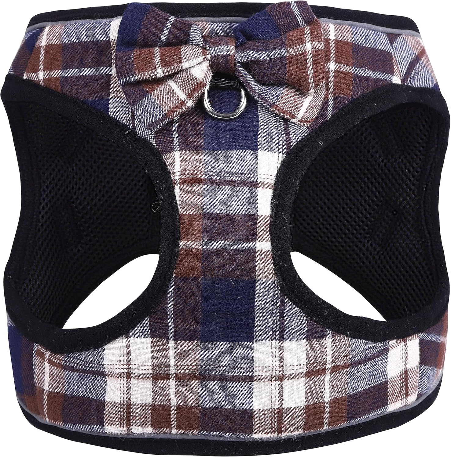 Arnés suave para perro, ajustable sin tirones, reflectante, cómodo, chaleco acolchado para mascotas para perros (marrón y azul, talla S)