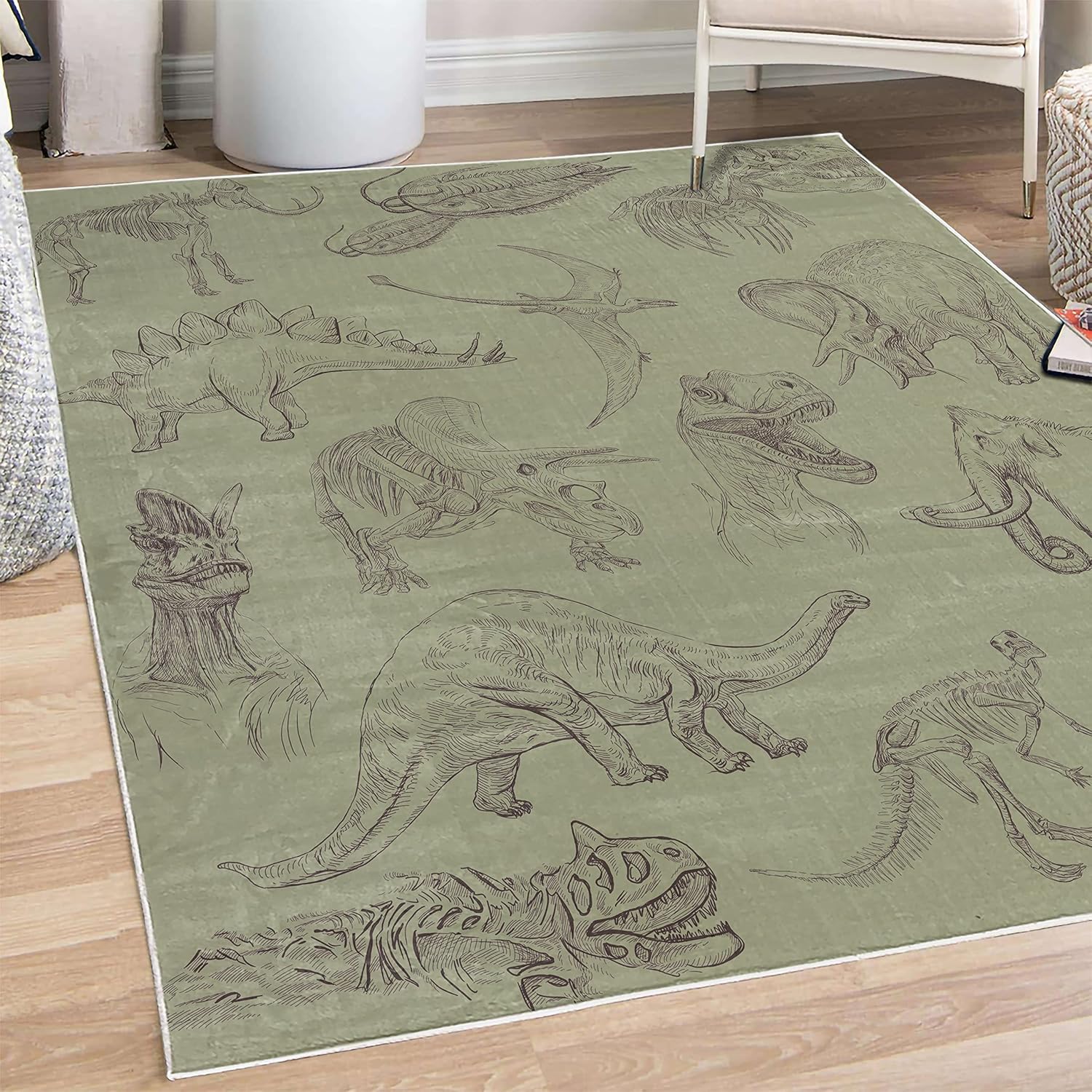 Ambesonne Jurassic – Alfombra decorativa, arreglo de varias ilustraciones de dinosaurios, esqueleto, biología histórica, alfombra de calidad para