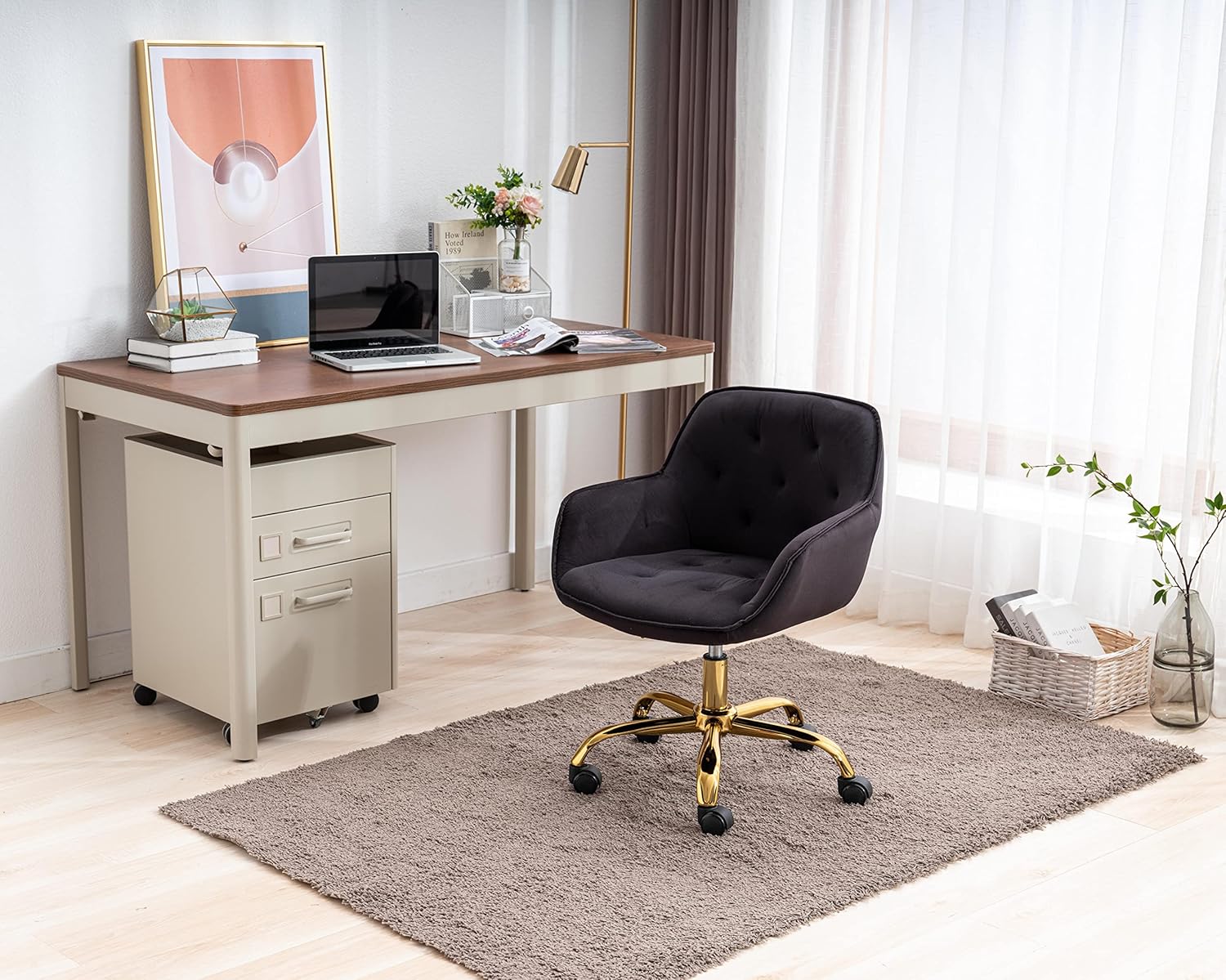 ZOBIDO Comfy – Silla de trabajo para oficina en casa con ruedas, bonita silla de escritorio giratoria ajustable con respaldo de terciopelo, para