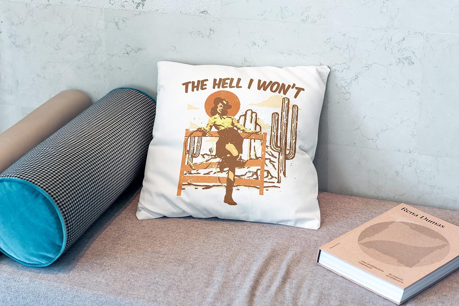 Funda de almohada retro de Cowgirl The Hell I Won’t Throw de 18 x 18 pulgadas, funda de cojín decorativa de cactus, vaquera occidental para sala de