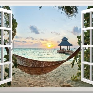 FLFK Adhesivo de pared falso para ventana, mural de pared para ventana de playa y puesta de sol para decoración de pared, calcomanías de pared para FLFK Adhesivo de pared falso para ventana, mural de pared para ventana de playa y puesta de sol para decoración de pared, calcomanías de pared para