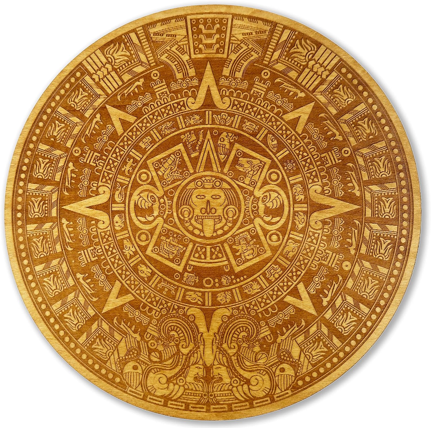 Urbalabs – Calendario azteca de madera para decoración de pared, de abedul grueso de 12 pulgada para colgar en la pared, calendario azteca mexicano,
