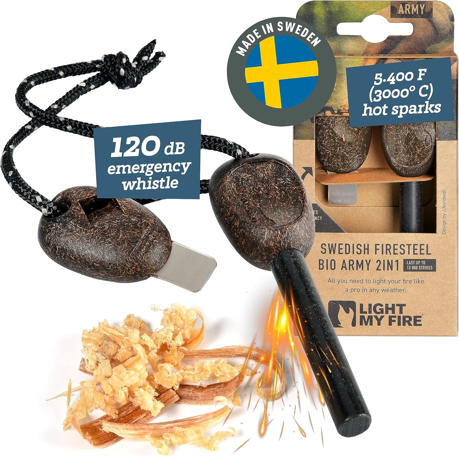 Light My Fire Flint Fire Starter Ferro Rod Herramienta de supervivencia Ejército – Equipo de bushcraft de acero al fuego – Kit de inicio de fuego de