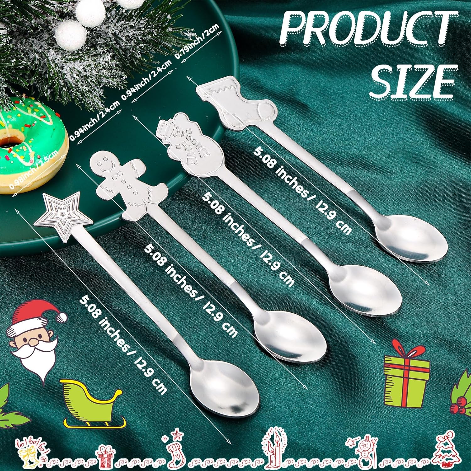 Gerrii 100 cucharas de Navidad de acero inoxidable, cuchara agitadora creativa para mezclar café, cucharas de té, mini cucharas de postre para
