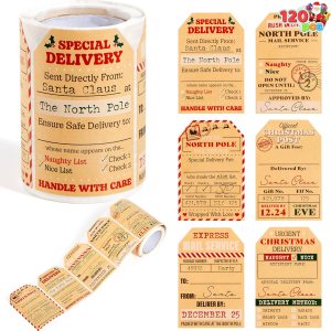 JOYIN 120 etiquetas de regalo de Navidad de 2.2 x 3.1 pulgadas, etiquetas autoadhesivas de papel kraft para envoltura de regalos, regalos de fiestas JOYIN 120 etiquetas de regalo de Navidad de 2.2 x 3.1 pulgadas, etiquetas autoadhesivas de papel kraft para envoltura de regalos, regalos de fiestas