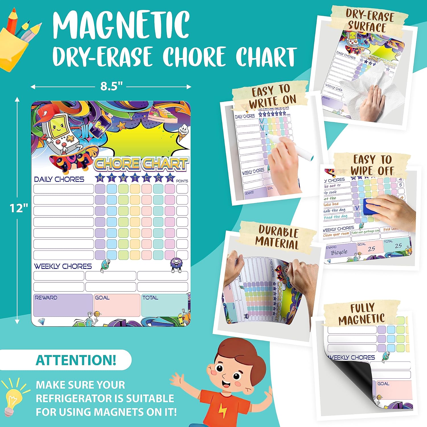 Tabla magnética de tareas para niños de 8.5 x 12 pulgadas  Tabla de tareas de borrado en seco magnética  Tabla de tareas semanal para niños