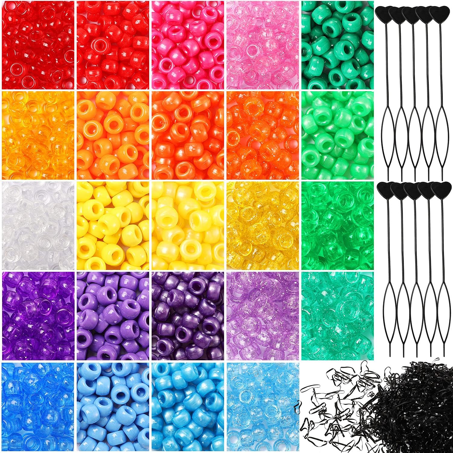 KAMJUNTAR Kit de fabricación de pulseras de cuentas de poni, 2810 piezas, kit de fabricación de joyas para el cabello, 24 colores, cuentas Kandi de