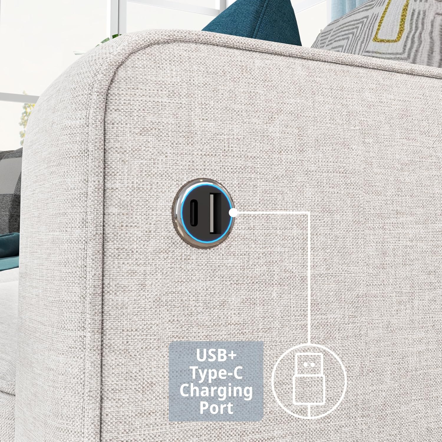 Sala de estar modular en forma de L con puerto de carga USB + tipo C, sofás de 3 plazas con almacenamiento extraíble, sofá pequeño otomano de 78