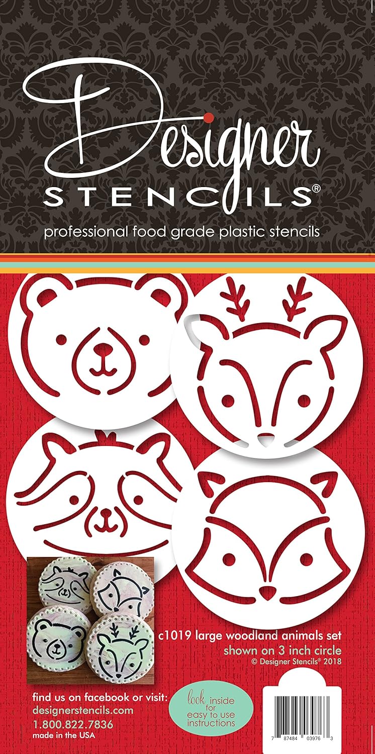 Juego de plantillas grandes para galletas de animales del bosque para bebés C1019 por Designer Stencils