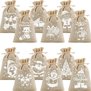 CCINEE 36 bolsas de arpillera de Navidad, 4 x 6 pulgadas con cordón de arpillera de Navidad, bolsas de dulces de regalo con doble cordón de yute, CCINEE 36 bolsas de arpillera de Navidad, 4 x 6 pulgadas con cordón de arpillera de Navidad, bolsas de dulces de regalo con doble cordón de yute,