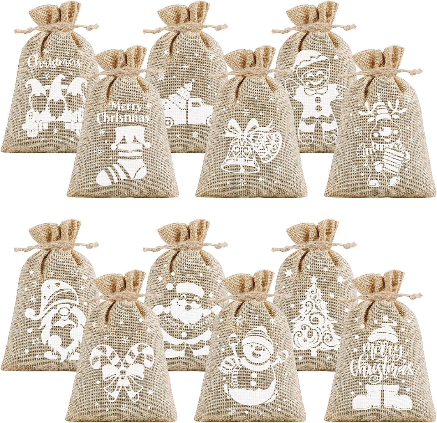 CCINEE 36 bolsas de arpillera de Navidad, 4 x 6 pulgadas con cordón de arpillera de Navidad, bolsas de dulces de regalo con doble cordón de yute,