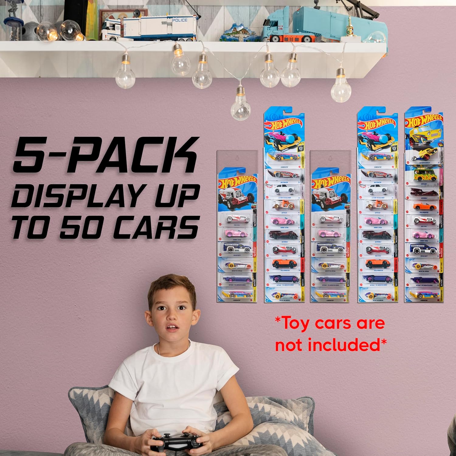 Modelo Car Display Case – Soporte de pared para hasta 50 coches, compatible con Hot Wheels Matchbox Packaged Cars – Organizador de coche de juguete