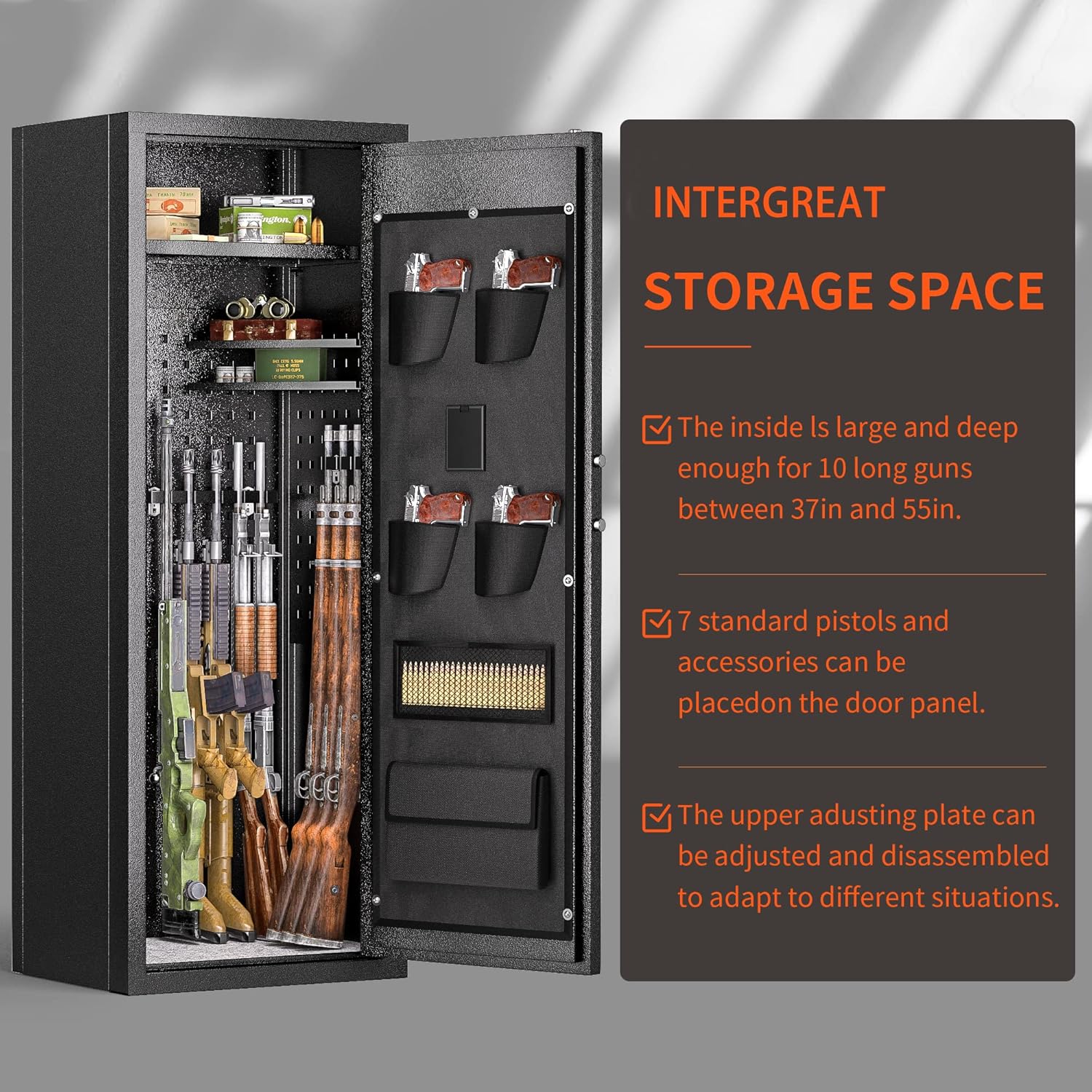 INTERGREAT Caja fuerte para pistola de rifle 10-12 para el hogar y pistolas, cajas fuertes biométricas, escopetas, casillero de huellas dactilares