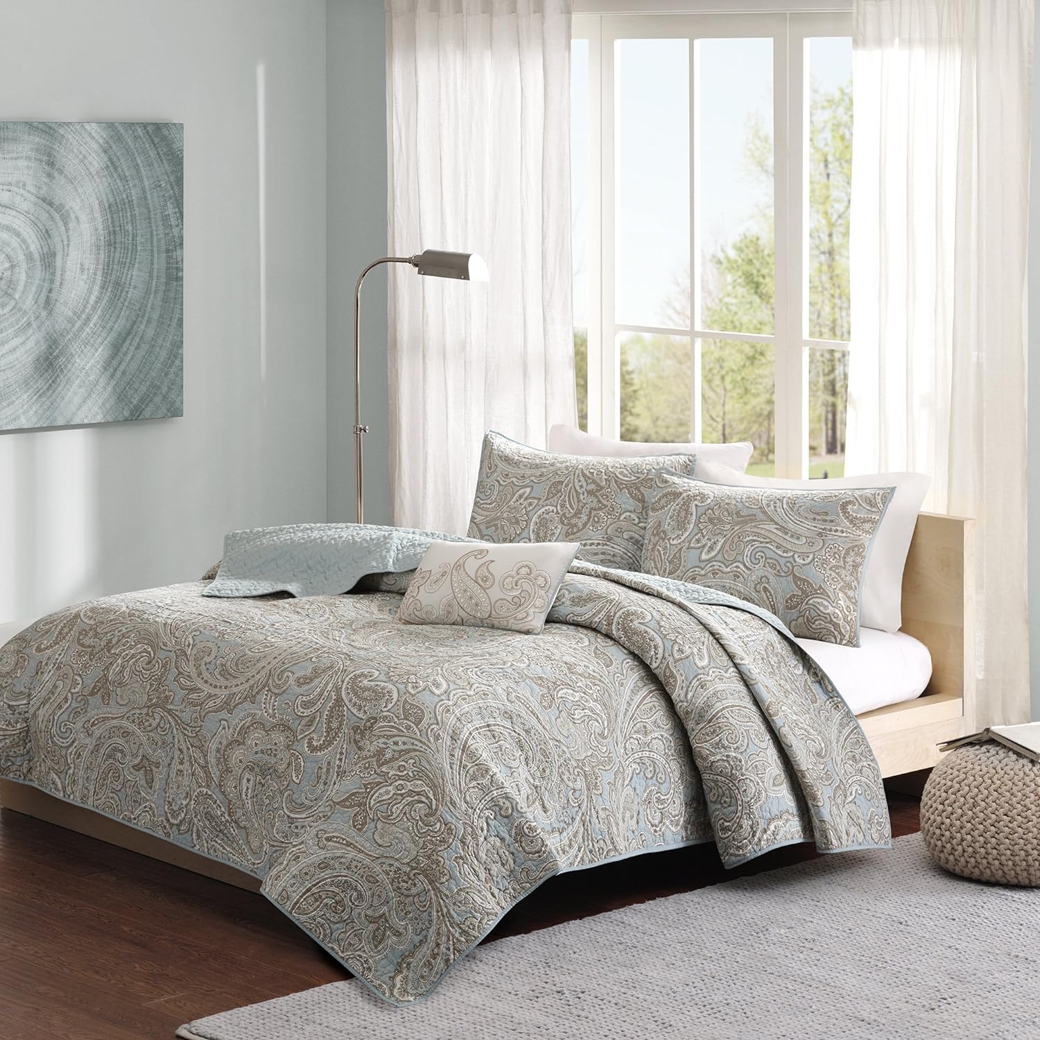 Madison Park Pure Ronan – Juego de edredón 100% algodón, diseño casual de cachemira, para todas las estaciones, colcha ligera, fundas de almohada,