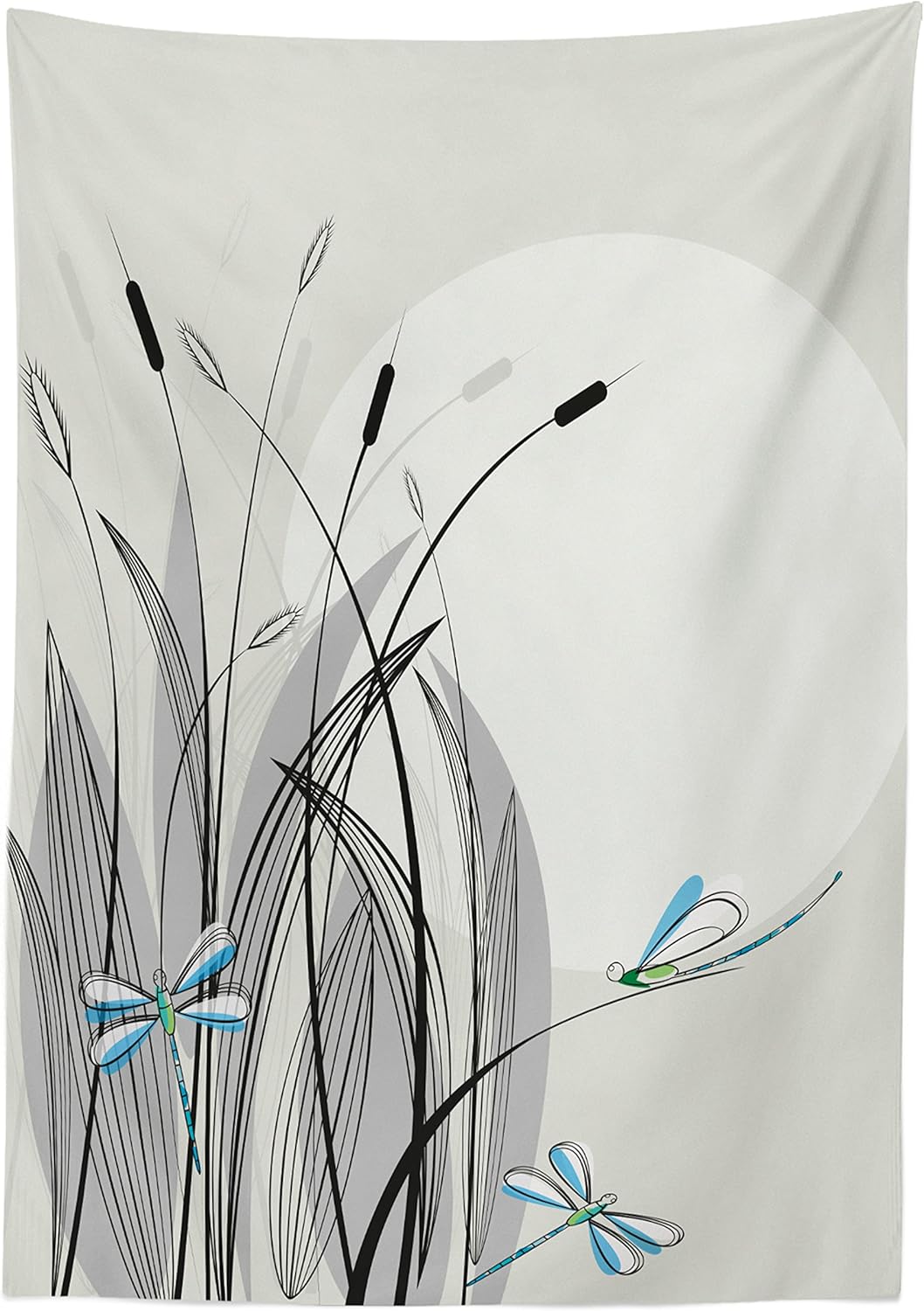 Ambesonne Mantel rectangular de libélula en flores y ramas que florecen con estampado de depredadores primaverales, para comedor y cocina, 52 x 70
