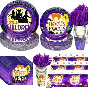 Suministros para fiestas de Hocus Pocus, decoraciones de fiesta de Hocus Pocus, la vajilla de Hocus Pocus, incluye platos y servilletas de Hocus Suministros para fiestas de Hocus Pocus, decoraciones de fiesta de Hocus Pocus, la vajilla de Hocus Pocus, incluye platos y servilletas de Hocus