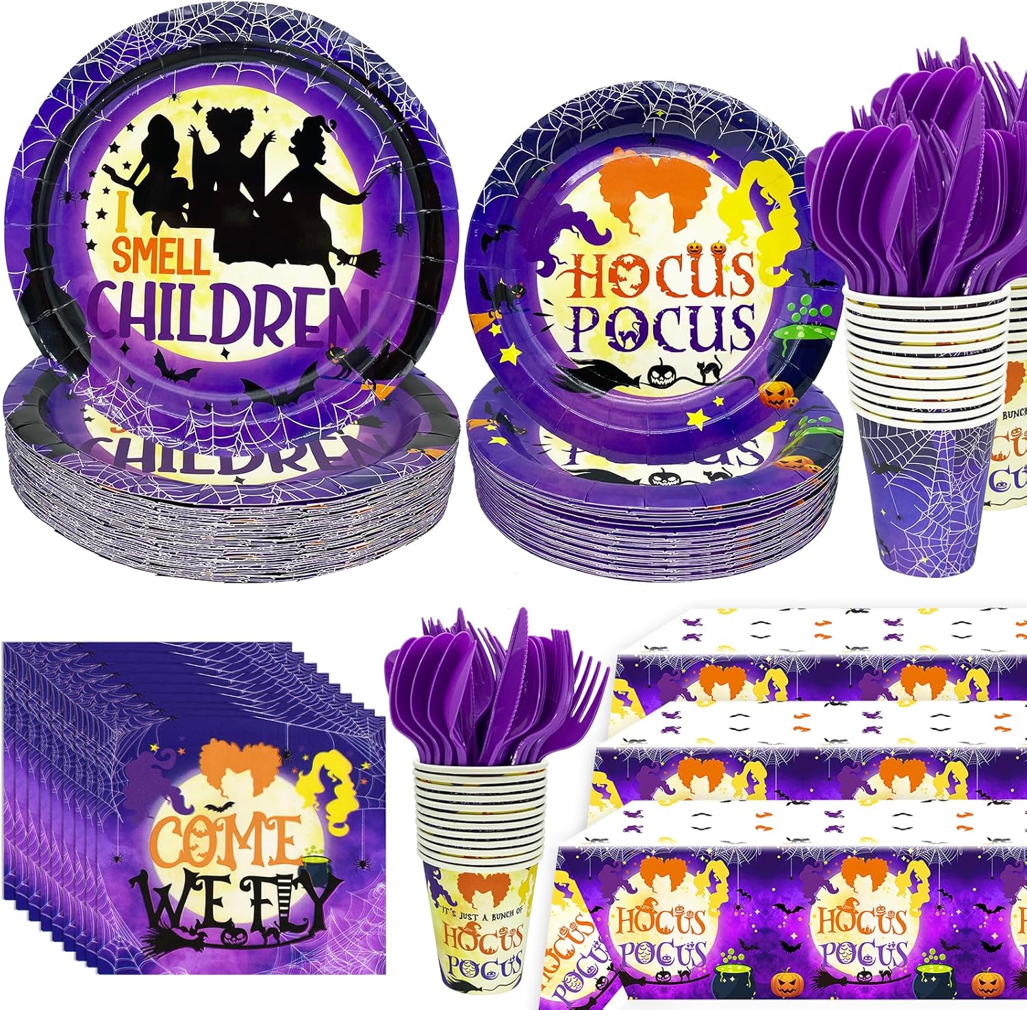 Suministros para fiestas de Hocus Pocus, decoraciones de fiesta de Hocus Pocus, la vajilla de Hocus Pocus, incluye platos y servilletas de Hocus