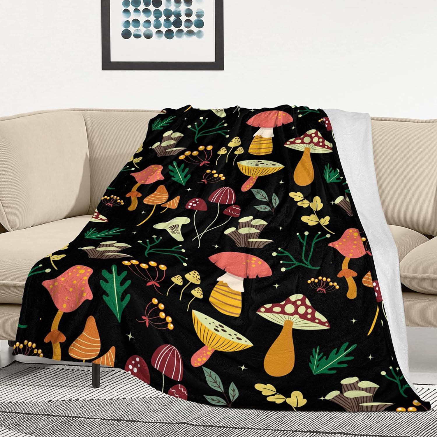 Manta con motivo de hongos, de franela suave de vellón, ligera, para niños y niñas, para todas las estaciones, mantas coloridas para sofá cama,