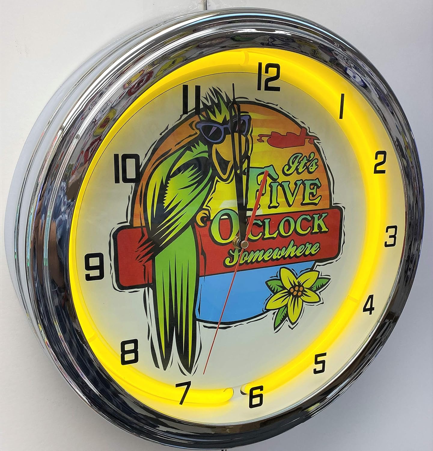 16″ It’s 5 O’Clock Somewhere Reloj de pared de neón amarillo Garage Man Cave