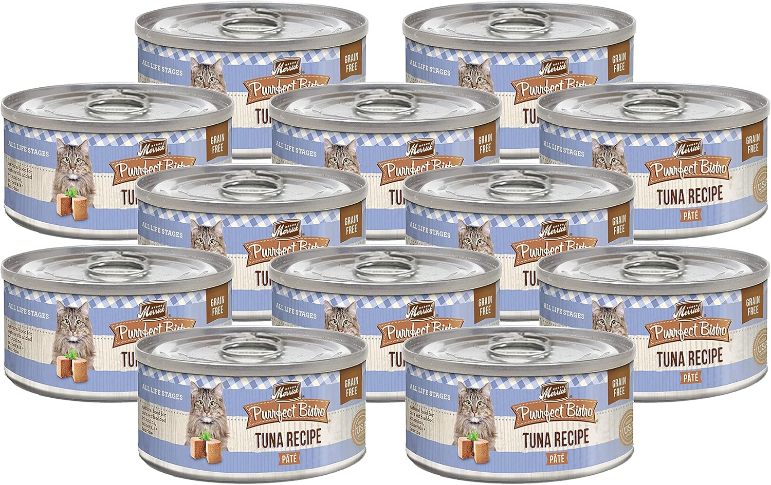 Merrick Purrfect Bistro Alimento húmedo enlatado para gatos, paté de receta de atún, alimento natural sin granos con vitaminas y minerales añadidos,