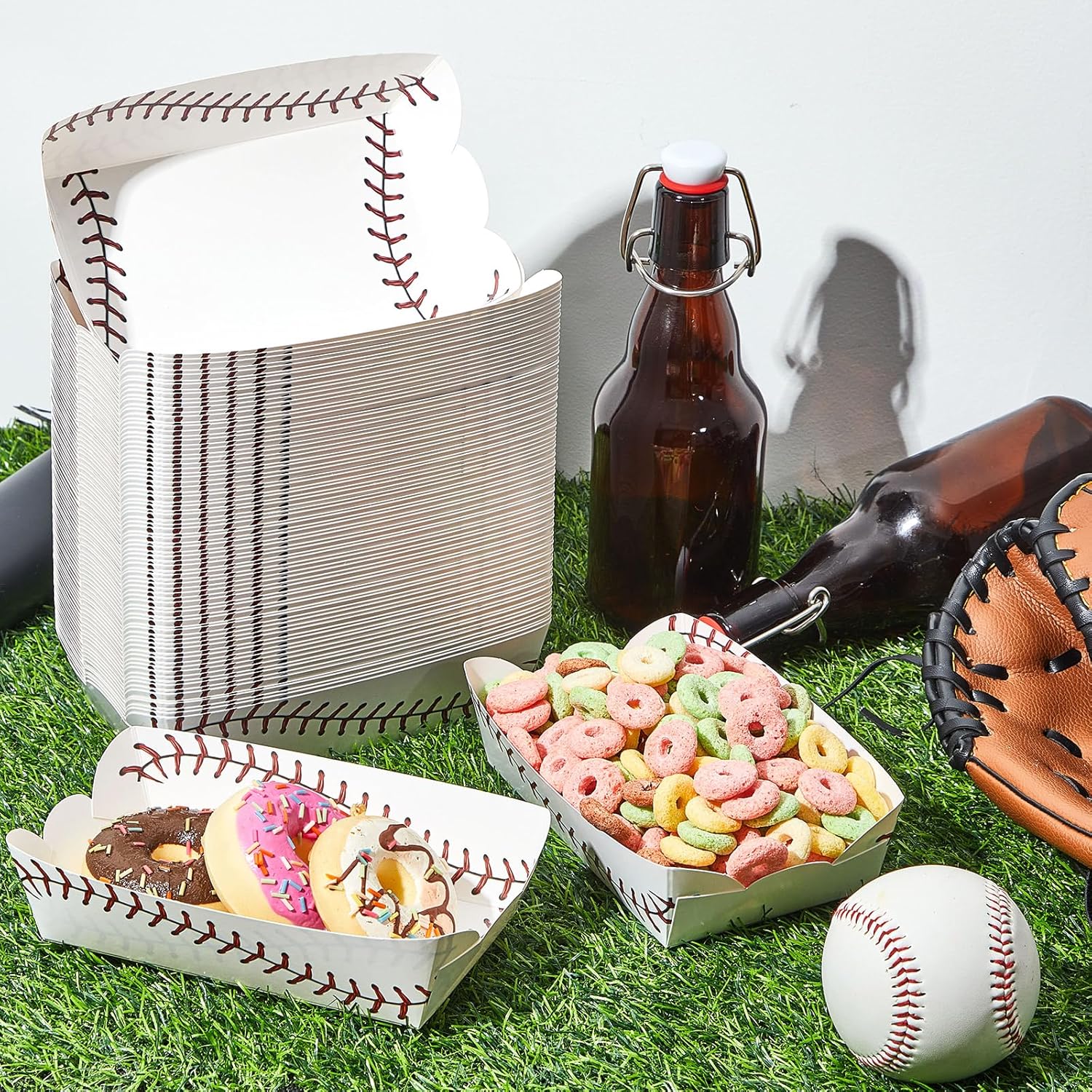 100 bandejas de papel para botes de comida, béisbol, baloncesto, fútbol, fútbol, suministros para fiestas de cumpleaños, bandejas desechables para