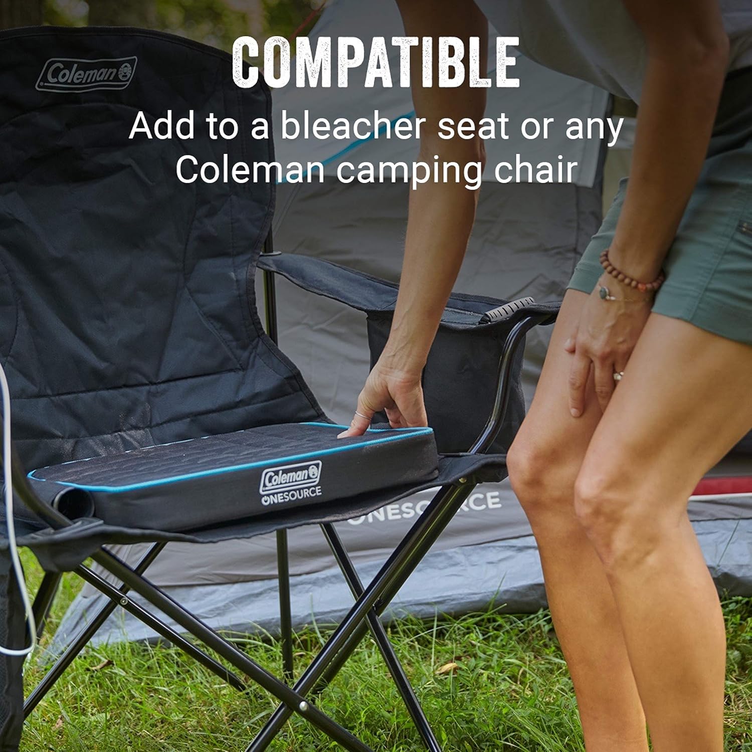 Coleman OneSource – Asientos térmicos recargables, silla de campamento con calefacción, almohadilla para silla y asiento de estadio para descansar