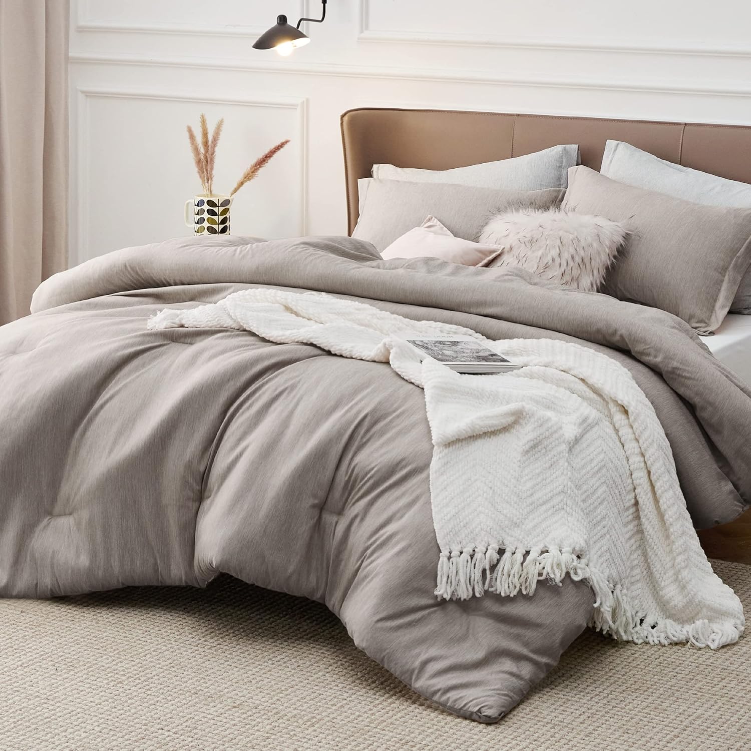 Bedsure Juego de edredón tamaño matrimonial, edredón de lino tamaño matrimonial, ropa de cama suave para todas las estaciones, juego de ropa de cama