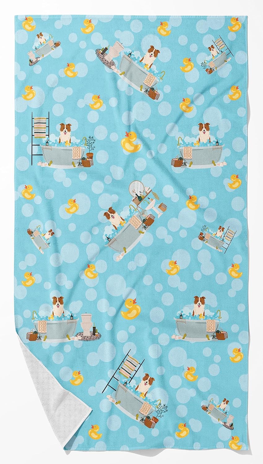 Caroline’s Treasures WDK5816BTLG Border Collie – Toalla de baño grande para bañera, color rojo y blanco