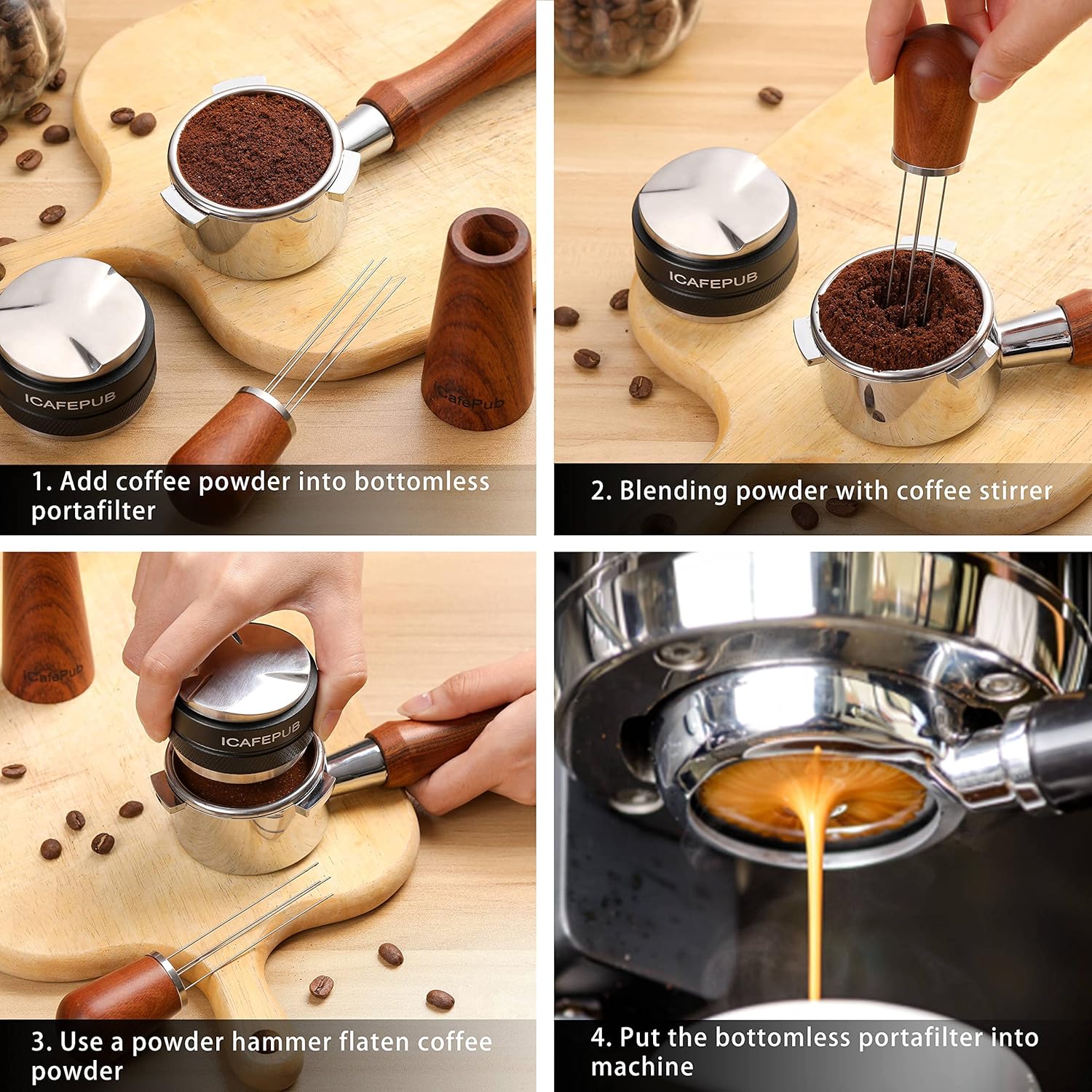 Agitador de café expreso, herramienta WDT, agitación de café en polvo para distribución de espresso, distribuidor de café, mango y soporte de