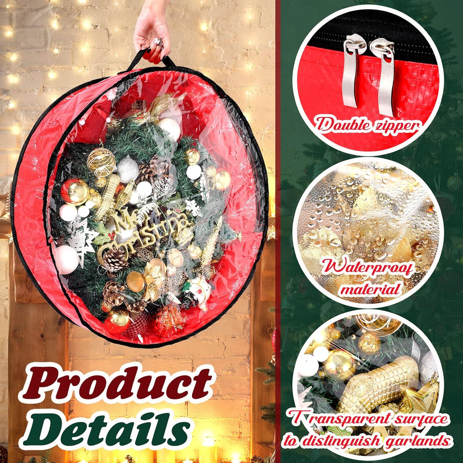 Dunzy 8 bolsas de almacenamiento para coronas de Navidad, contenedor de guirnalda para coronas, de tela resistente a desgarros, cajas redondas con