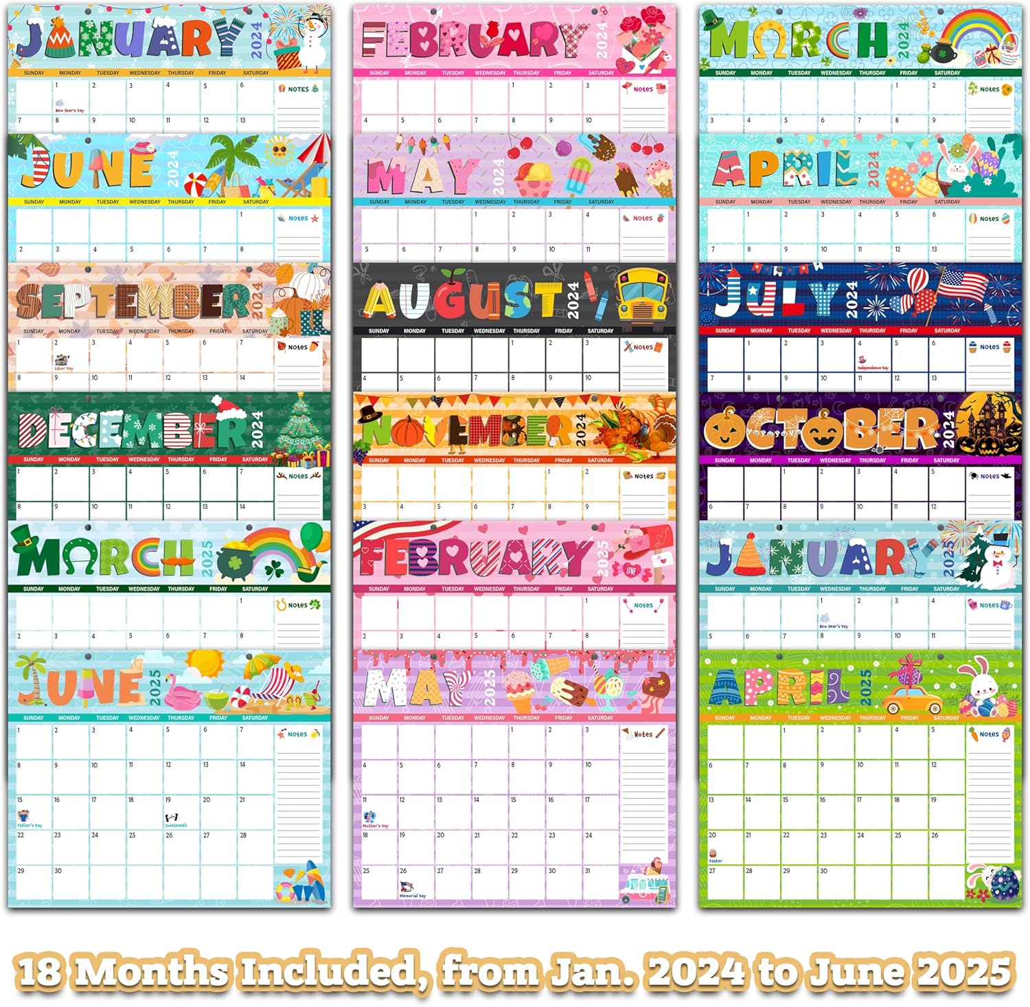 Calendario de escritorio 2024-2025, lindo calendario de mesa de garabatos de 2024 a junio de 2025, 8 x 10 pulgadas, planificador mensual de 18