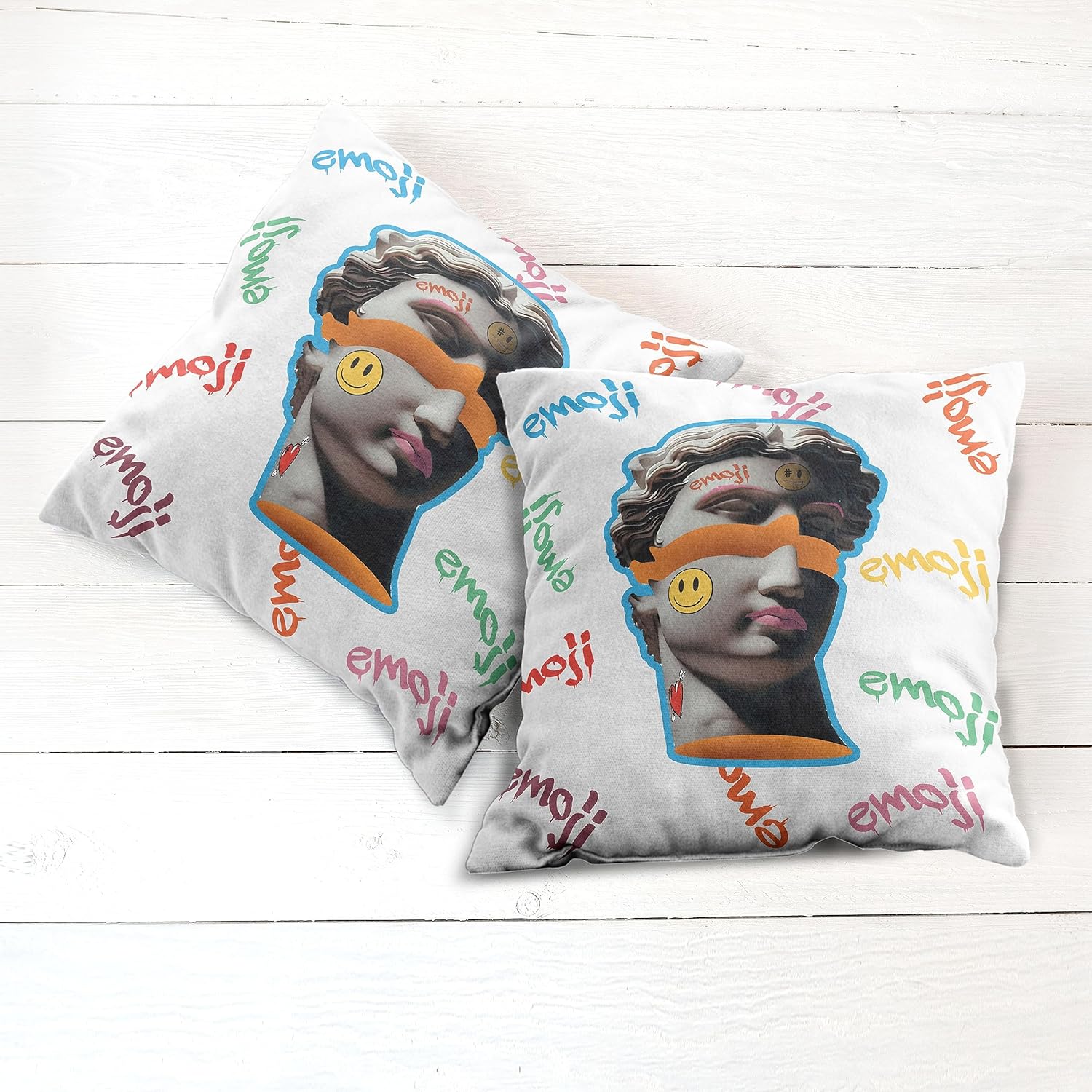 Ambesonne Emoji – Juego de 2 fundas de almohada decorativas, ilustración moderna de esculturas antiguas, formas y formas de graffiti, funda de cojín