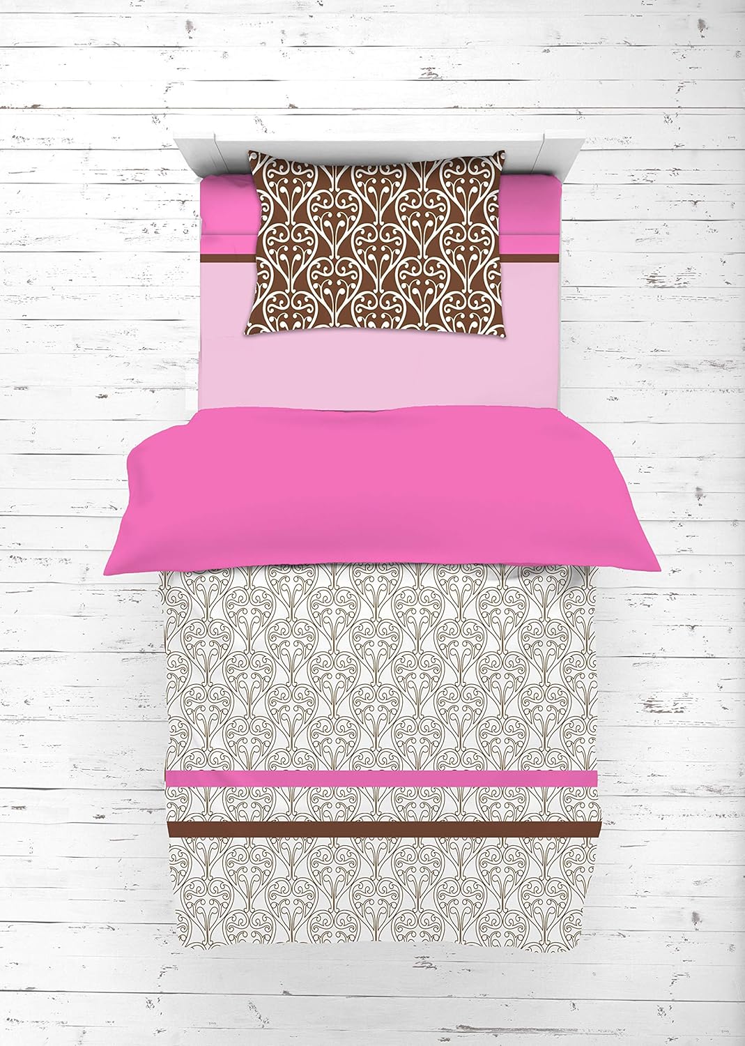 Bacati – Juego de ropa de cama de 4 piezas para niñas y niños pequeños, 100% algodón, incluye edredón reversible, sábana bajera, sábana superior y
