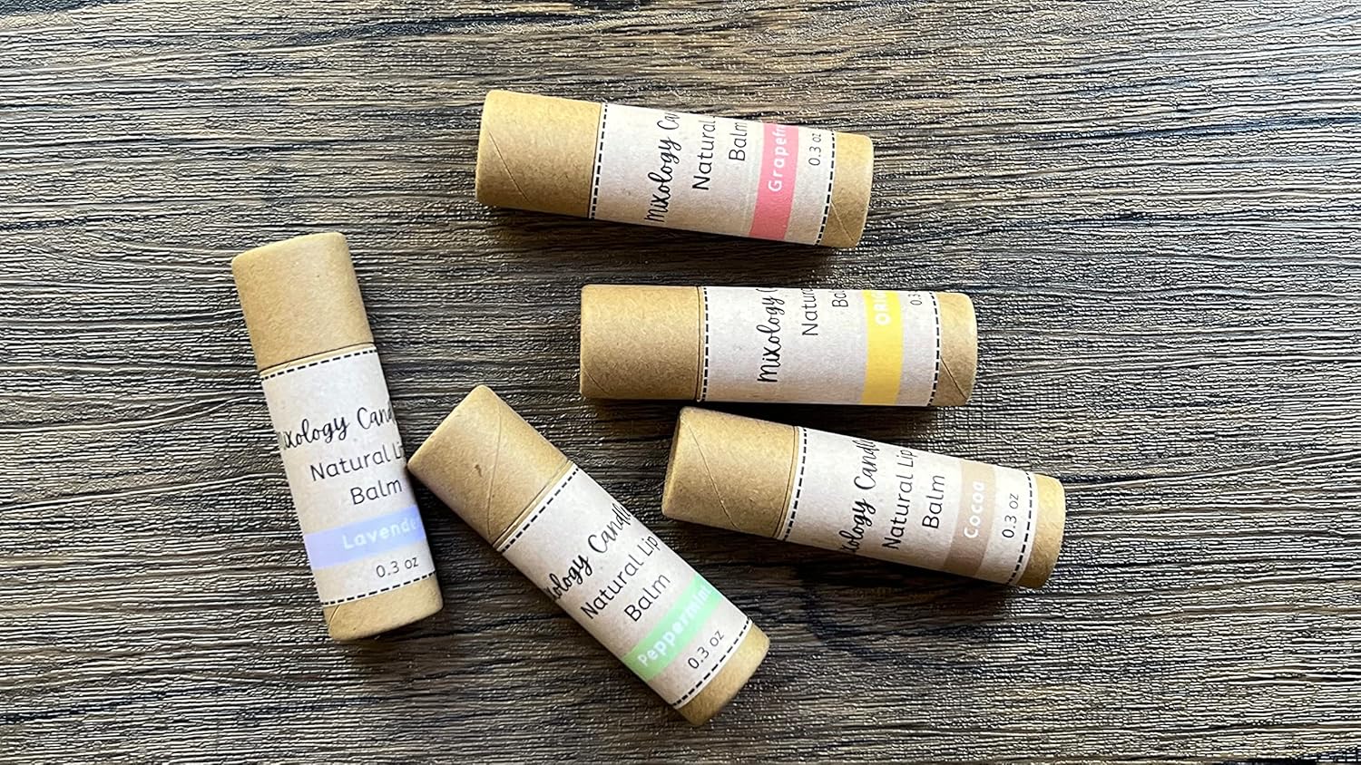 Handmade Natural Lip Balm Set of 5- Original, Mint, Cocoa, Lavender, Grapefruit – 5 Pack