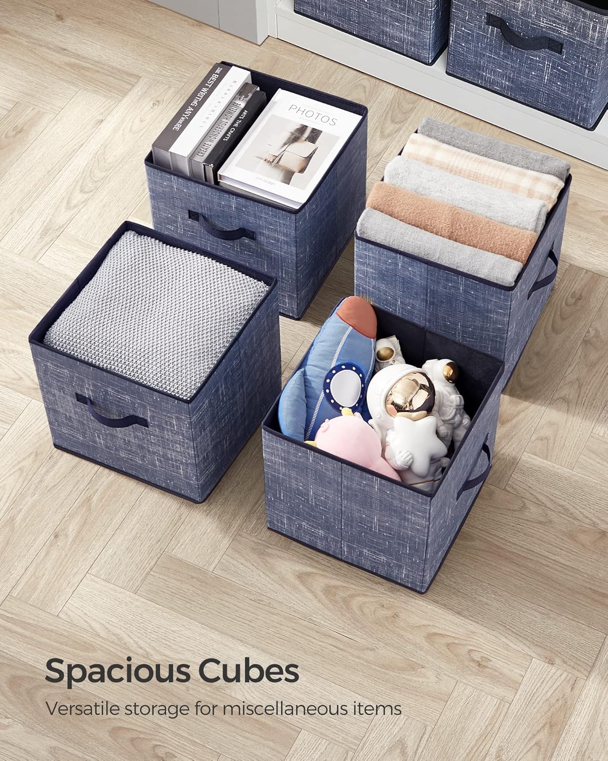 SONGMICS UROB030I01 – Cubos de almacenamiento, cubos de tela no tejida de 11.8 pulgadas con asas dobles, juego de 6, organizadores de armario para