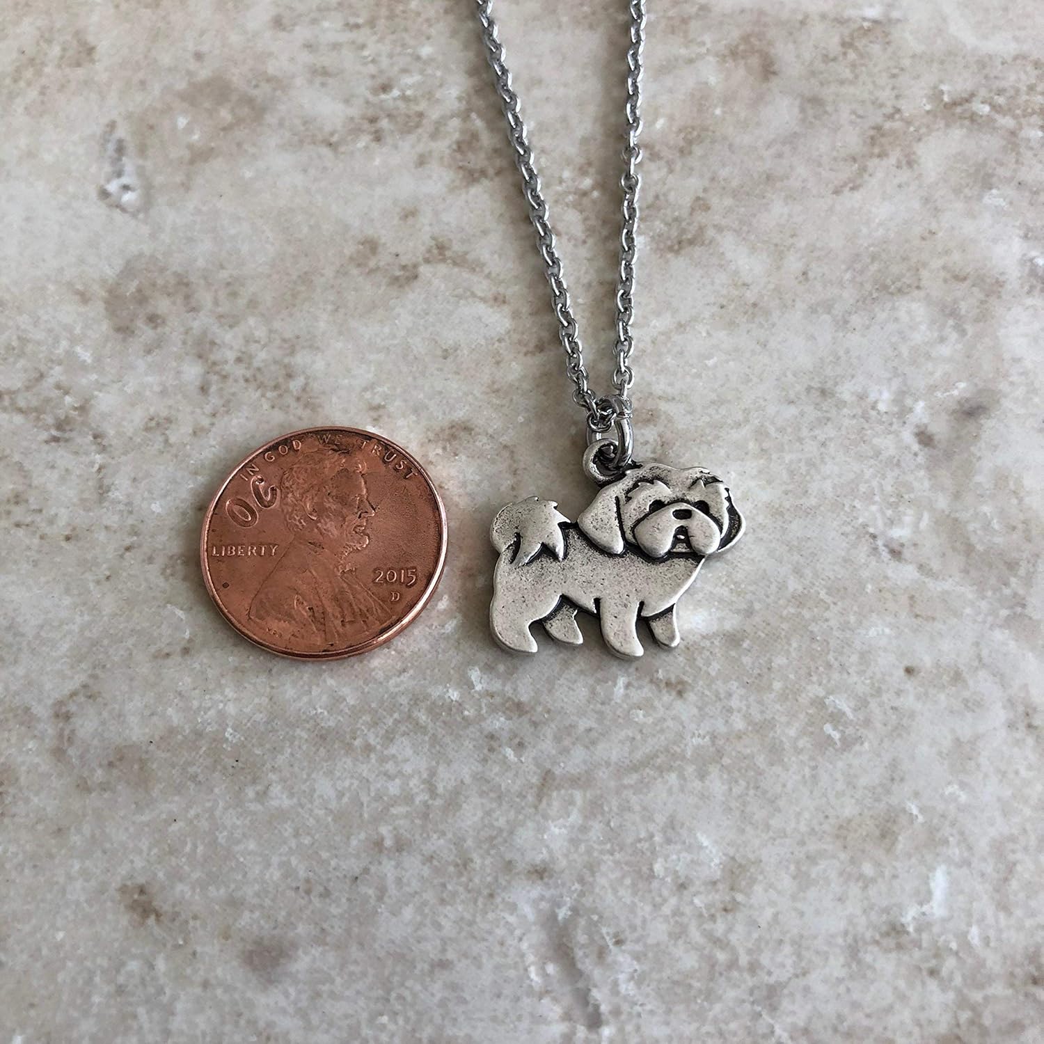 Personalized Shih Tzu Necklace with Optional Initial and Birthstone – Lhasa Apso Dog Memorial Gift