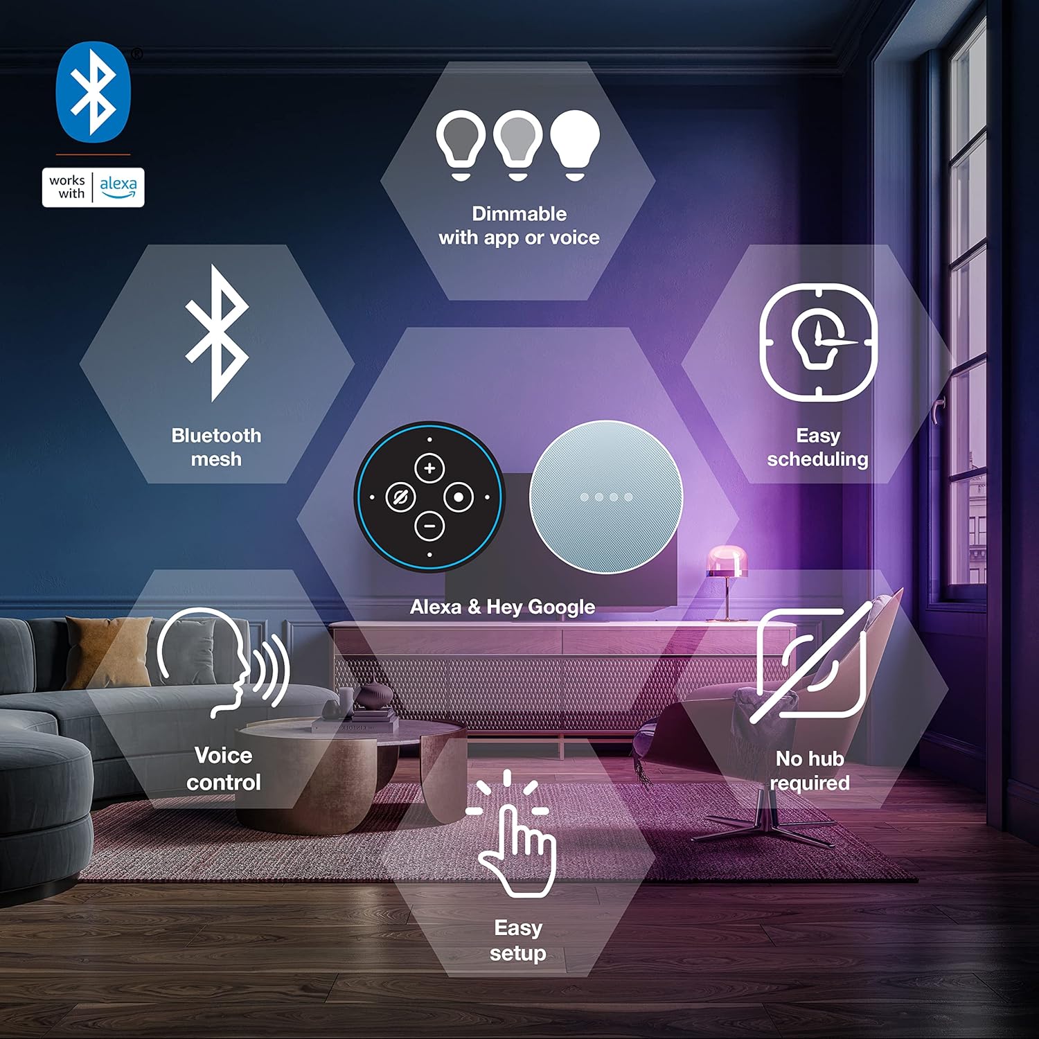 Sylvania – Bombilla LED de malla inteligente, bombilla LED de malla Bluetooth, compatible con Alexa y Google Home, A19, equivalente a 60 W, E26,
