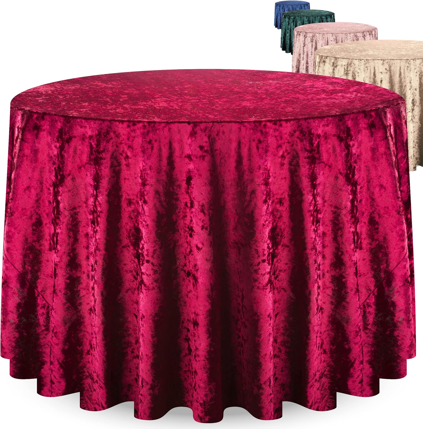 Elegante mantel redondo de 90 pulgadas, fabricado con material de terciopelo fino triturado, hermoso mantel rojo burdeos con costuras duraderas,