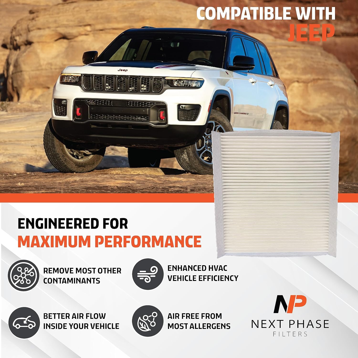 Reemplazo del filtro de aire de cabina  Fabricado en Estados Unidos  Compatible con varios modelos de coche Fiat y Jeep  Reemplaza a O.E.