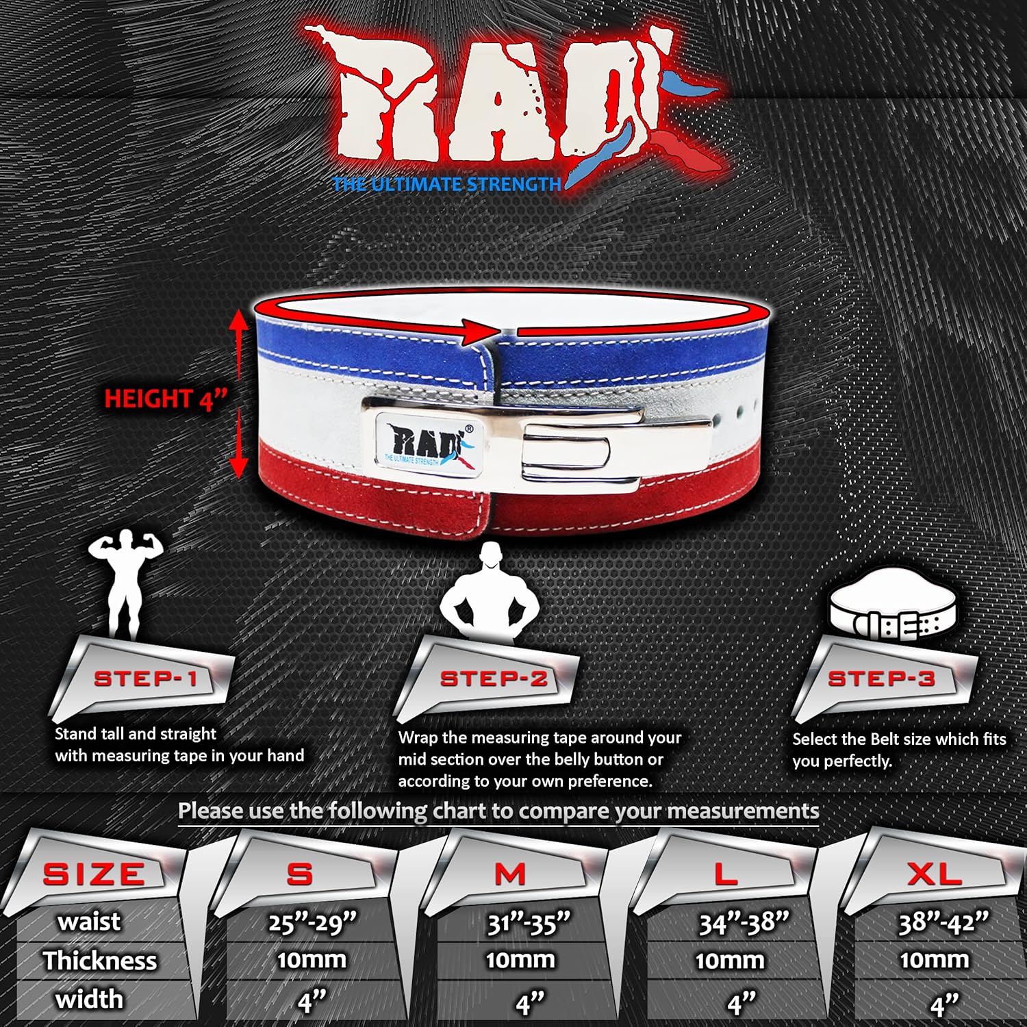 RAD – Cinturón de levantamiento de pesas para hombres y mujeres, levantamiento de pesas, correa de palanca de 0.39410 mm