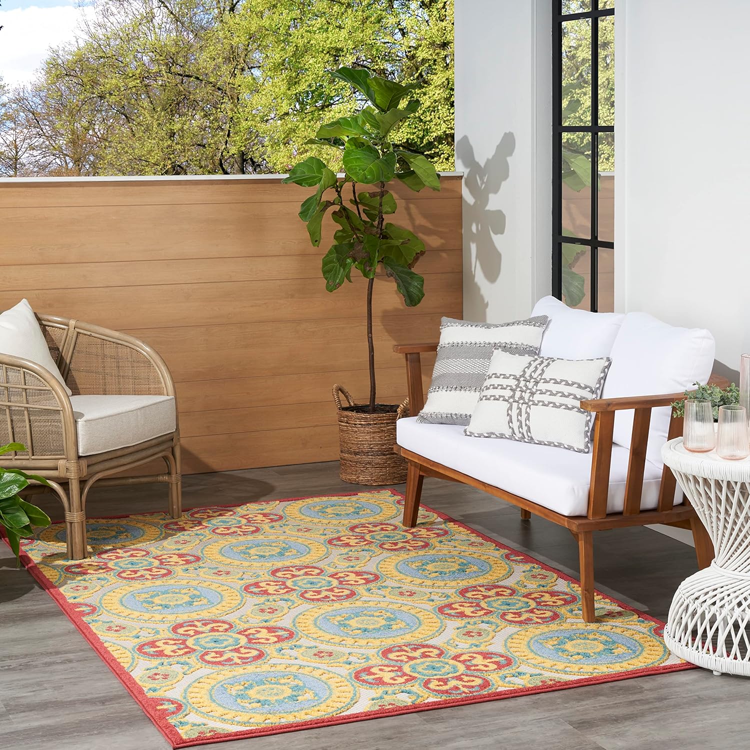 Nourison Aloha – Alfombra de área para interiores y exteriores, 3 pies 6 pulgadas x 5 pies 6 pulgadas, fácil limpieza, no se desprende, para