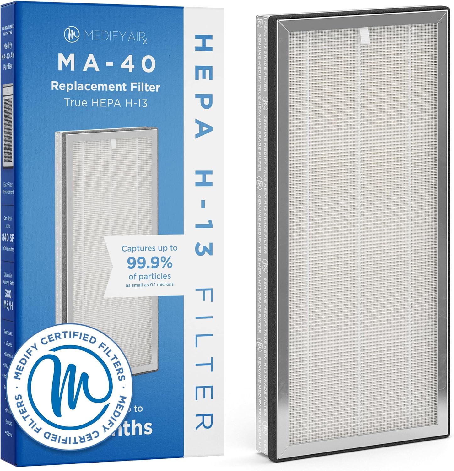 Medify Air MA-40 Filtro de repuesto genuino  para alérgenos, humo de incendios forestales, polvo, olores, polen, caspa de mascotas  3 en 1 con